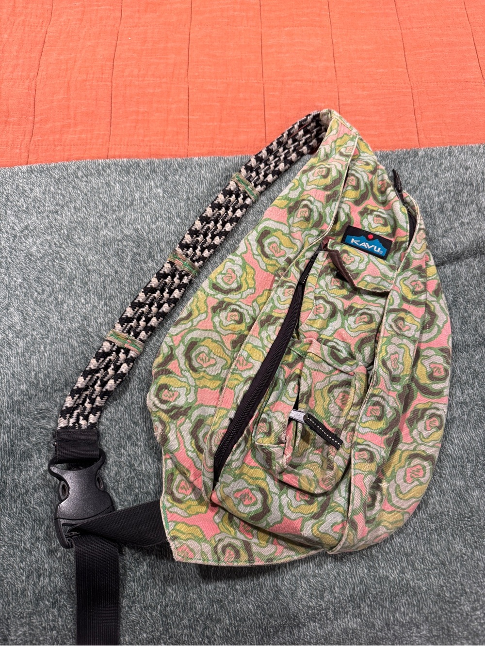 Kavu Floral Sling Bag in Green and Pink